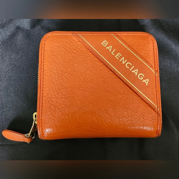 Balenciaga Orange and Gold Blanket Billfold Wallet Coin Zipper - Picture 1 of 14